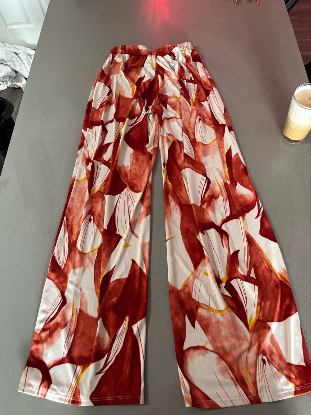 Windsor Red and Cream Abstract Wide-Leg Pants